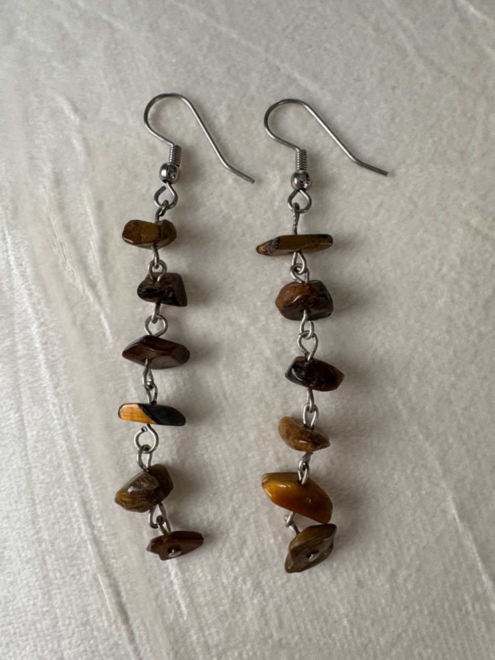 Tiger Eye Beaded Drop Earrings Hand Made